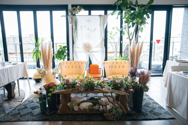 ドライフラワーのメインテーブル