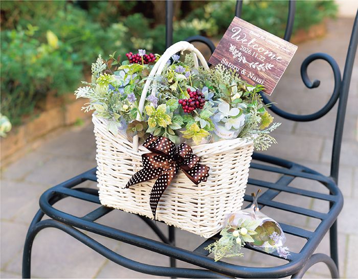 愛をこめて花束を!(ヴェルデ）30個セット17380円　単品追加（ドラジェ2個）313円　・サイズ約240☓250☓160mm　・ドラジェ2個☓30個・バスケット付