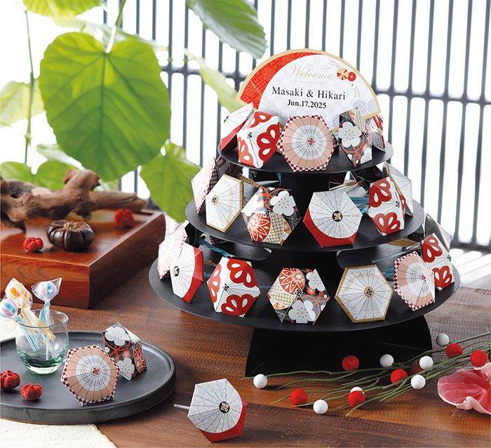 祝傘（棒付キャンディー）32個セット15180円　棒付キャンデ1本入（レモンィー・グレープ）☓32個　Size:&Phi;360☓330ｍm・セット台、ネームプレート